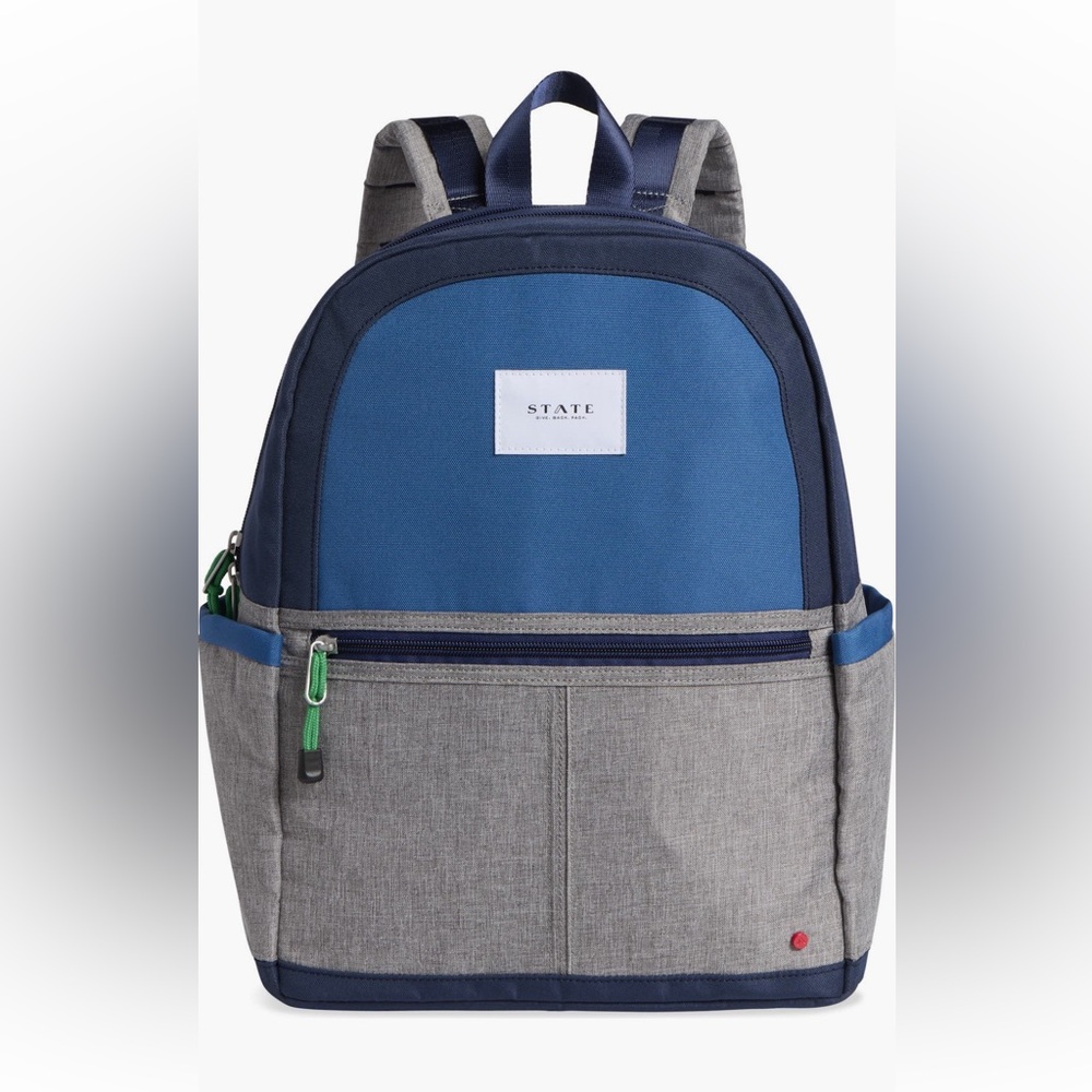 STATE Navy and Gray Kids Kane Double Pocket Backpack